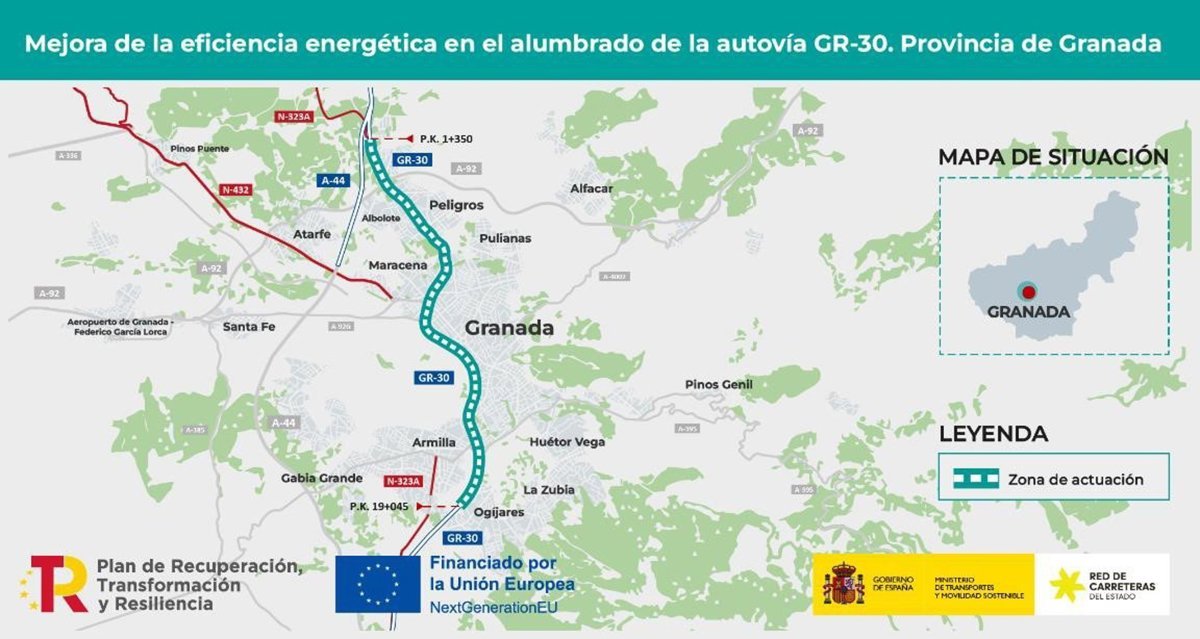 Mejora de alumbrado en la circunvalación de Granada con inversión de tres millones