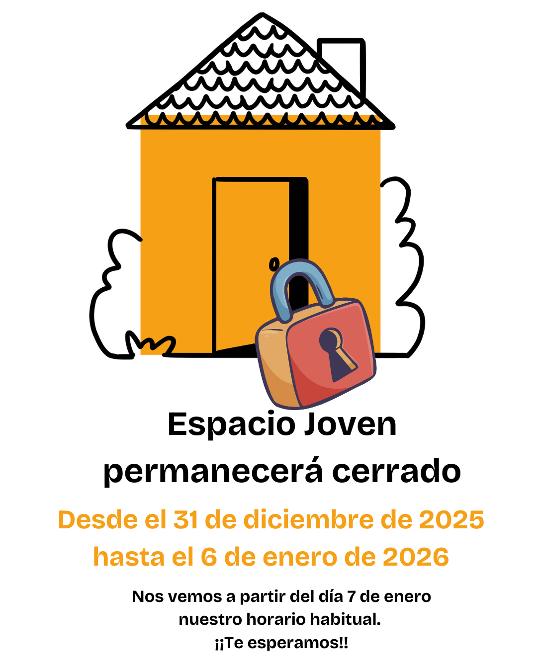 Cierre por Navidad: Espacio Joven cerrado del 31 de diciembre al 6 de enero. Regresaremos con más actividades. ¡Felices fiestas!