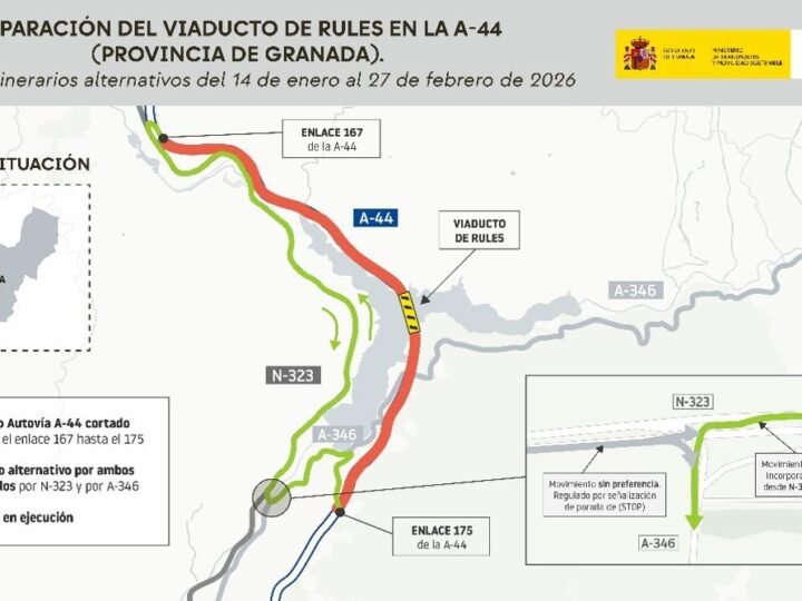 Corte de tráfico en A-44 por obras de viaducto de Rules en Granada